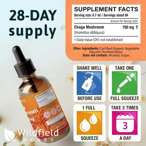 Miniatura 7 de 2 oz de extracto de hongos Chaga gotas 2000 mg (hongo betulinus L.) suplemento de hierbas, 84 porciones, tintura sin alcohol