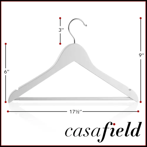 Miniatura 5 de Casafield - 20 perchas de madera blanca para trajes - Madera de loto premium con muescas y gancho giratorio cromado para ropa de vestir, abrigos