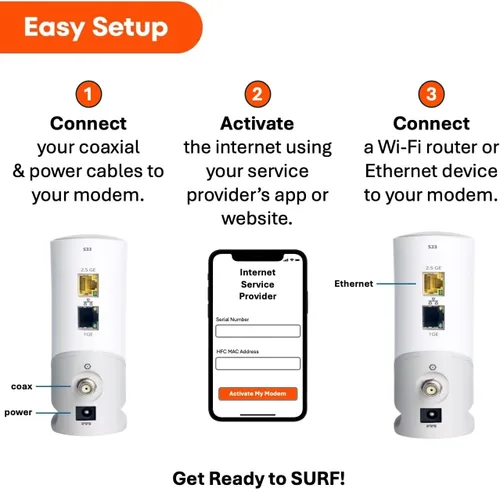 Miniatura 5 de ARRIS SURFboard S33 DOCSIS 3.1 - Módem de cable Multi-Gig Puertos Ethernet de 2.5Gbps + 1Gbps Funciona con Xfinity, Cox, Spectrum Para planes