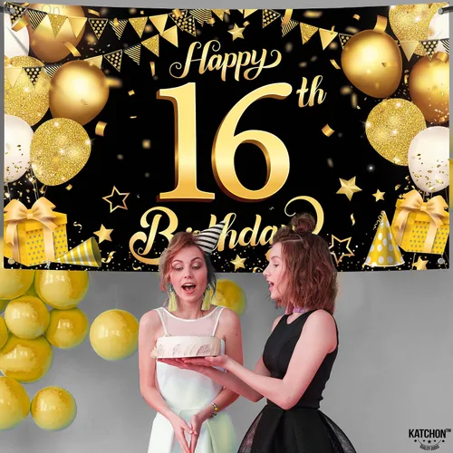 Miniatura 2 de Cartel de pared negro con el número 16 de feliz cumpleaños