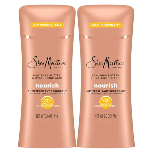 SheaMoisture - Desodorante antitranspirante en barra hidratante de manteca de karité cruda y ácido hialurónico, 2 unidades para protección contra el