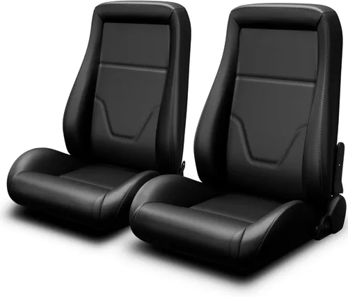 Miniatura 18 de 2 piezas de asientos universales de carreras con deslizadores de doble bloqueo, 1 par de asientos de cubo de cuero PVC con dos almohadas de Negro
