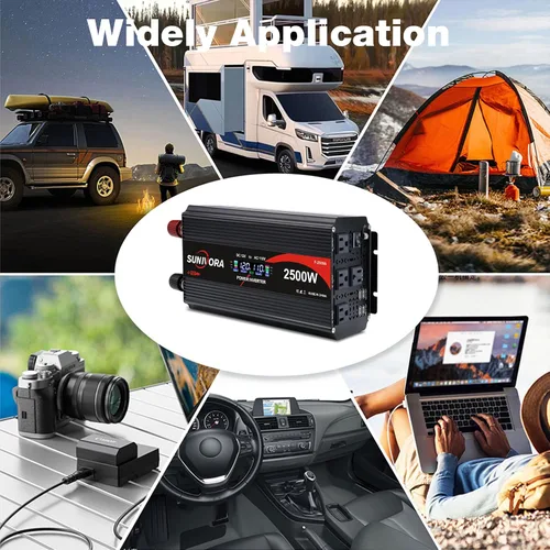Miniatura 7 de Inversor de corriente de 2500 vatios de 12 V a 110 V/120 V CC a CA, pico de 5000 W, con control remoto y LCD, 4 salidas de CA y 4 puertos USB