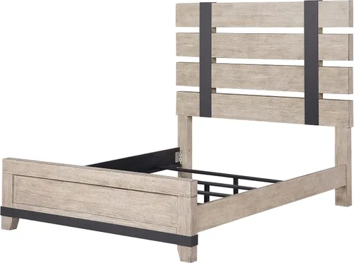 Miniatura 6 de Roundhill Furniture Arbela - Cama con paneles de listones de madera, tamaño Queen, roble desgastado