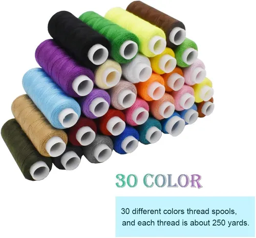Miniatura 3 de Kits de hilos de coser de poliéster 30 carretes de 250 yardas por carrete para coser a máquina a mano (30 colores)