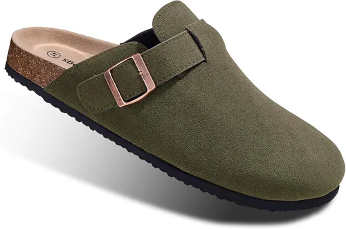 Miniatura 14 de BULLIANT Zuecos pantuflas sandalias de enfermería zapatos de trabajo para hombres y mujeres, parte superior con forro polar + plantilla de corcho