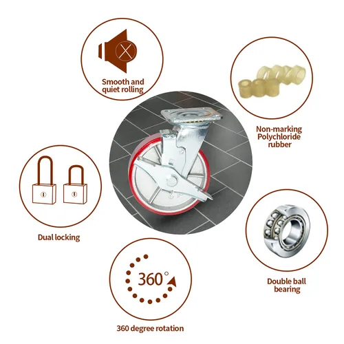 Miniatura 7 de Nisorpa Juego de 4 ruedas giratorias de acero de 6 pulgadas, ruedas giratorias de poliuretano rojo con cerradura para remolque industrial, muebles