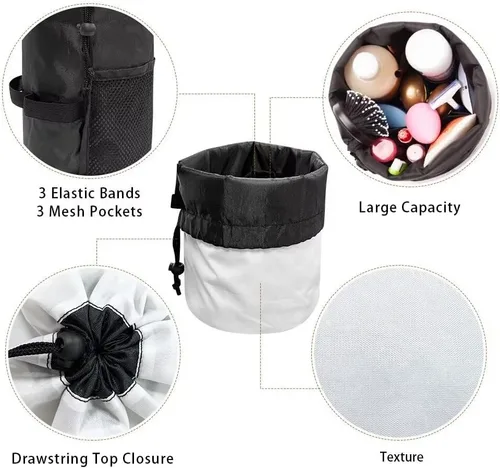 Miniatura 6 de Poceacles Bolsa de maquillaje con cordón, estuche portátil para cosméticos, bolsa de aseo de viaje, organizador de barril, bolsa de almacenamiento