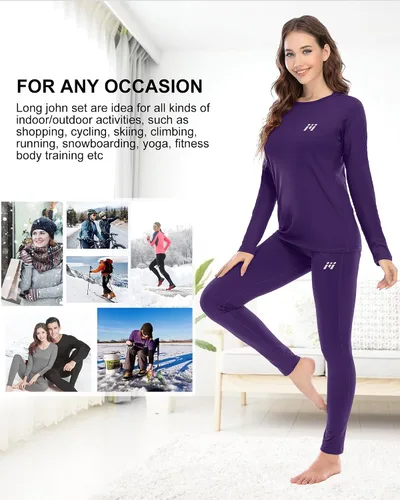 Miniatura 6 de MEETWEE Ropa interior térmica para mujer, conjunto de capa base cálida de invierno superior e inferior, equipo de esquí para clima frío con forro