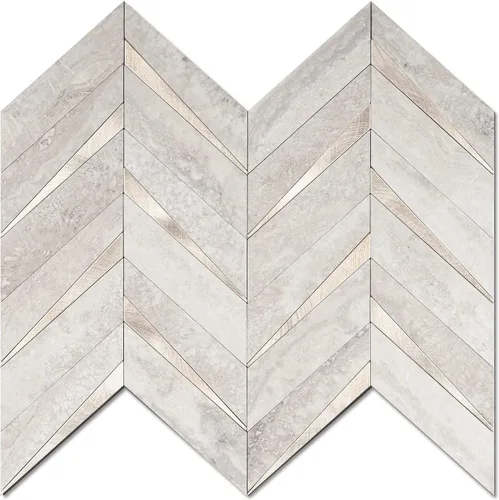 Miniatura 15 de STICKGOO 10 hojas de azulejos en espiga para despegar y pegar, mármol Calacatta mezclado con PVC dorado claro para salpicaderos, azulejos de pared