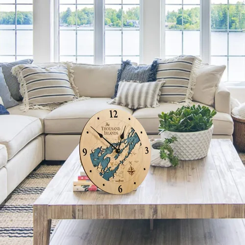 Miniatura 3 de Sea & Soul Thousand Islands - Reloj de pared de 12 pulgadas, hecho a mano en los Estados Unidos, reloj topográfico de mapa de agua, reloj de pared