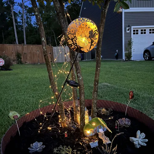 Miniatura 2 de Tryme Luces solares de jardín de hadas, estaca de globo de cristal con estrella de luna, luces decorativas impermeables para exteriores, patio