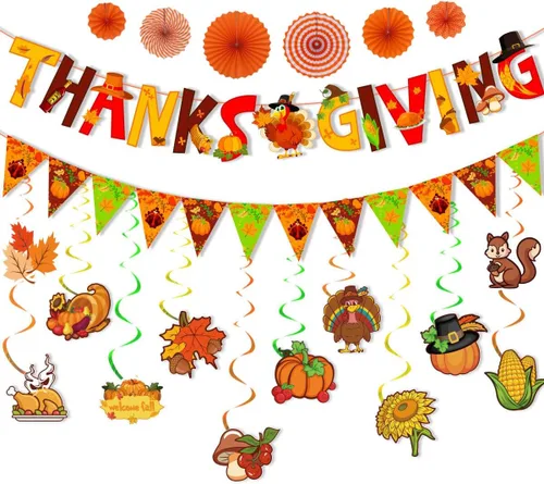 Miniatura 3 de Decoraciones de fiesta temática de Acción de Gracias, pancarta de hoja de arce, mantel de telón de fondo de calabaza de pavo, abanicos de papel