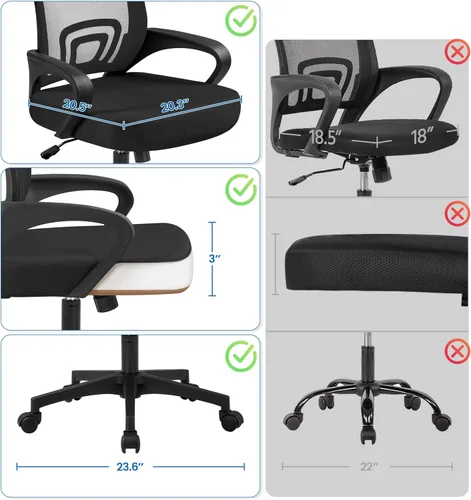 Miniatura 4 de Yaheetech Silla de oficina de malla con respaldo medio, ajustable, ergonómica, silla de trabajo para computadora, giratoria rodante con soporte