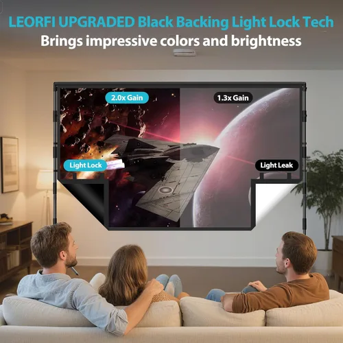 Miniatura 3 de Pantalla de proyector para exteriores con soporte: LEORFI Pantalla de proyección negra de 120 pulgadas para interiores - Pantalla de película