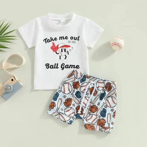 Miniatura 2 de Karuedoo Conjunto de camiseta de béisbol de manga corta para bebé niño, 2 piezas, ropa de verano