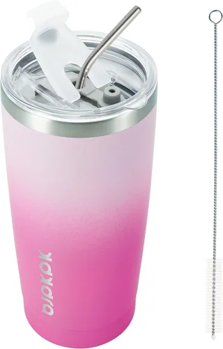 Miniatura 12 de BJPKPK - Vaso de 30 onzas con tapa y pajilla, de acero inoxidable con aislamiento de doble pared al vacío, color azul marino A-Azul Marino-30oz