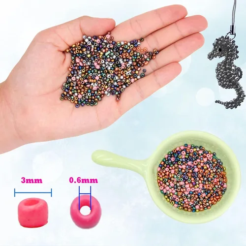 Miniatura 3 de EuTengHao Kit de cuentas de semillas de vidrio 8/0, cuentas de cintura de color metal de 0.118 pulgadas, cuentas pequeñas de poni de 24