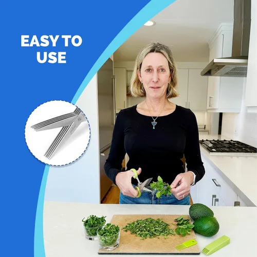 Miniatura 3 de Jenaluca Tijeras de hierbas de 5 hojas – Tijeras de ensalada – Corte y corte hierbas frescas y verduras de hoja verde – Juego de tijeras de cocina