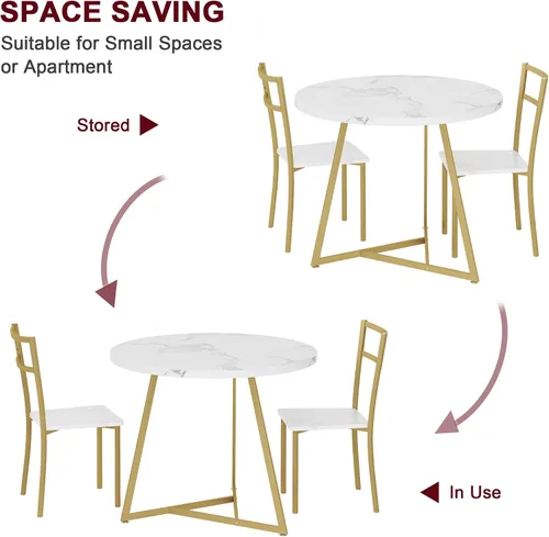 Miniatura 8 de SLKEVERSA - Juego de mesa de comedor pequeña para 2, mesa de cocina circular con 2 sillas tapizadas y respaldo, juego de mesa redonda de 3 piezas