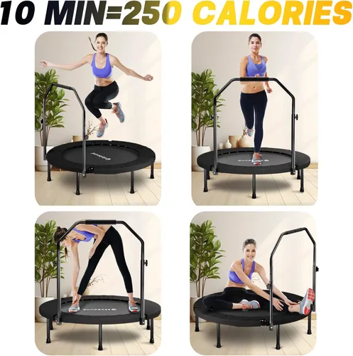 Miniatura 7 de SkyBound Rebounder Trampoline for Adults - Indoor Mini Trampoline with Bar, Fitness Rebounder with 3 Adjustable Foam Handles, Exercise Trampoline