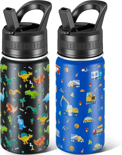 Miniatura 13 de 14 Oz Kids Water Bottle, Stainless Steel Water Bottle with Straws, Leak-Proof, BPA-Free, Insulated Water Bottles for School Boys & Girls Black