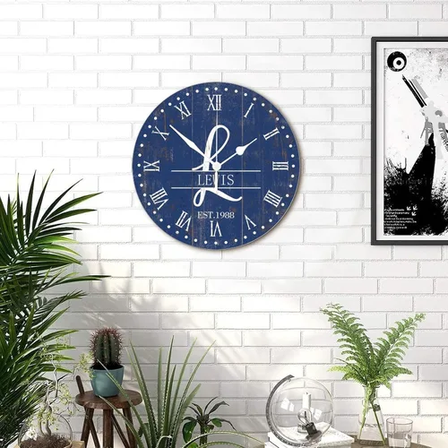 Miniatura 3 de Reloj de pared de madera de 15 pulgadas con nombre de familia personalizado con manecillas de metal, reloj de pared fácil de leer, reloj de pared