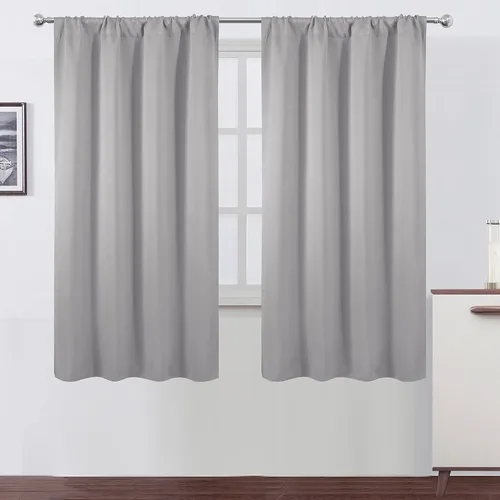 Miniatura 49 de LEMOMO Cortinas opacas negras para cocina, 42 x 45 pulgadas, juego de 2 paneles de cortinas opacas con bolsillo para cortinero para ventana pequeña