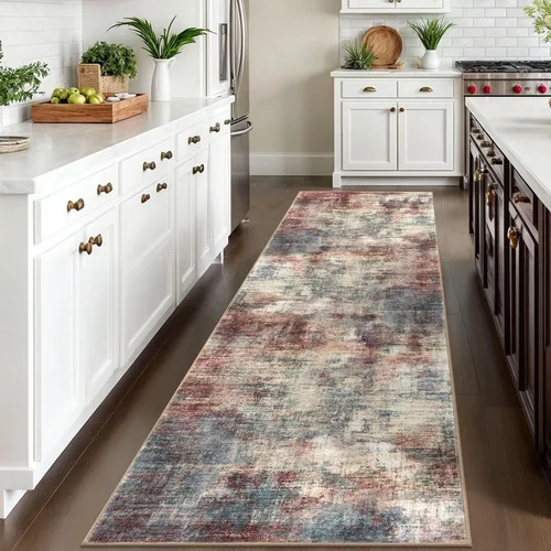 Miniatura 517 de IOHOUZE Alfombra abstracta lavable de 3 x 12 pies para pasillos, antideslizante para cocina, camino de entrada de lana sintética para interiores