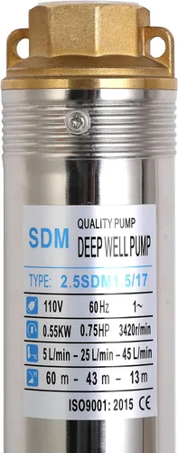 Miniatura 3 de Bomba de pozo profundo de 2.5 pulgadas, bomba de agua sumergible de acero inoxidable de 110 V, 0.75 Hp, bomba de pozo de agua de alta elevación