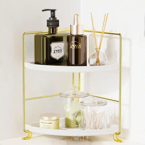 Miniatura 8 de Estante esquinero para especias de 2 niveles, organizador de maquillaje, apilable, soporte para cosméticos, estante de mostrador para baño, cocina