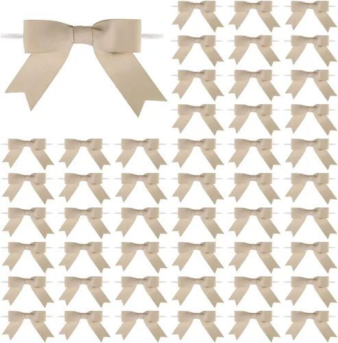 Miniatura 31 de Meseey 50 lazos de grogrén de 3 pulgadas, color gris plateado, preatados, para bolsas de golosinas, cesta de envoltura de regalo, boda, baby shower