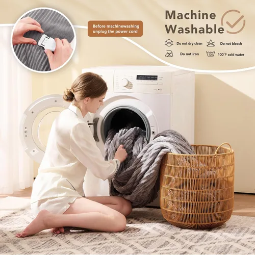Miniatura 7 de Homemate Manta térmica eléctrica, manta térmica de 50 x 60 pulgadas, manta térmica de 1/2/4/6/8 horas de apagado automático, 10 niveles de calor