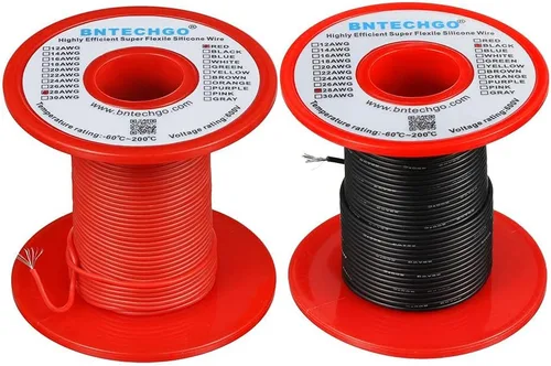Miniatura 20 de BNTECHGO Carrete de alambre de silicona de calibre 28 rojo 250 pies Flexible 28 AWG alambre de cobre estañado trenzado