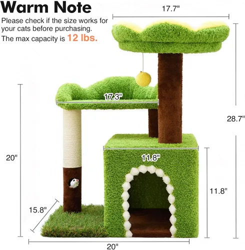 Miniatura 6 de WOOCHPET Árbol de flores para gatos con condominio para gatos de interior, torre para gatos de 29 pulgadas con poste rascador de sisal y percha