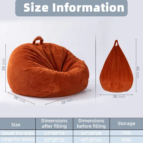 Miniatura 2 de ZhenLives Funda para puf de almacenamiento de animales de peluche, solo funda (sin relleno), organizador de juguetes de pana, para asiento con cojín