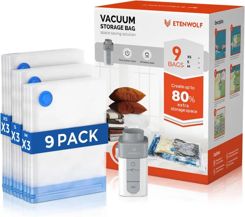Miniatura 14 de ETENWOLF Bolsas de almacenamiento al vacío para viajes con bomba inalámbrica recargable, bolsas de sellado al vacío para ropa y viajes, bolsas