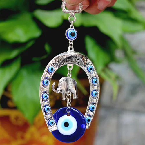 Miniatura 7 de Colgante colgante de ojos azules turcos, herradura, elefante, forma de encanto, decoración del hogar, amuleto de bendición de la suerte, adorno