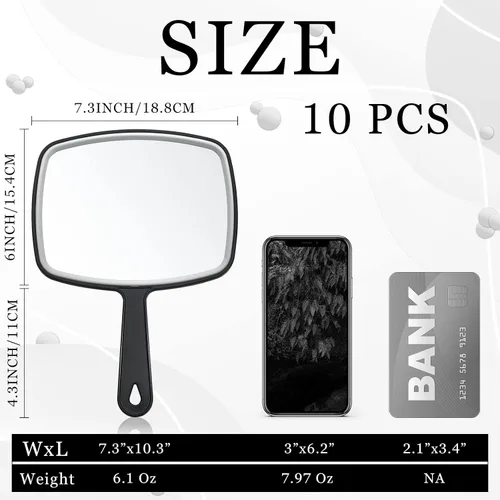 Miniatura 2 de Qunclay Espejo de mano grande de 10 piezas con asa para montaje en pared para peluquería baño, regalo escolar de belleza portátil para tocador