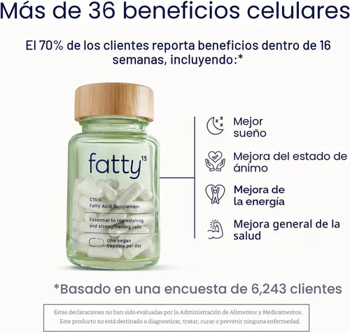 Miniatura 3 de Fatty15 C15:0 Suplemento para el envejecimiento saludable de ácido pentadecanoico – 3 meses de suministro – 3 veces los beneficios celulares