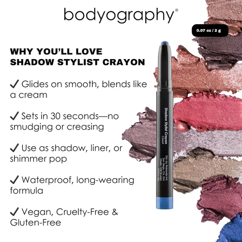 Miniatura 7 de Bodyography Shadow Stylist - Sombra de ojos crema de larga duración y barra iluminadora de ojos con tonos mate y brillantes, suave, mezclable
