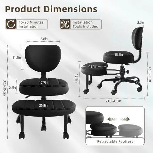 Miniatura 2 de Silla de Piernas Cruzadas, Silla de Oficina en Casa Criss Cross ADHD con Ruedas, Sillas de Escritorio Ergonómicas de Rodillas de Yoga de Altura
