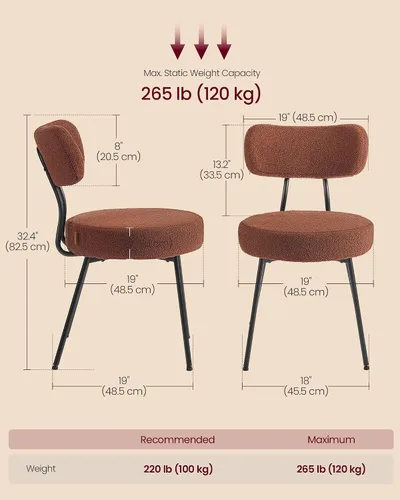 Miniatura 2 de VASAGLE Juego de 2 sillas de comedor de bouclé, sillas tapizadas para cocina y sala de estar con respaldo curvo y estructura de acero, modernas