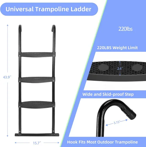 Miniatura 3 de Gardenature Escalera de cama elástica de 3 escalones con escalones planos anchos, escaleras universales para niños, resistentes al óxido, accesorios