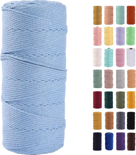 Miniatura 37 de Cordón de macramé gris rosado de 0.118 in x 109 yardas, cuerda de algodón colorido de algodón suave para colgar en la pared, colgar plantas