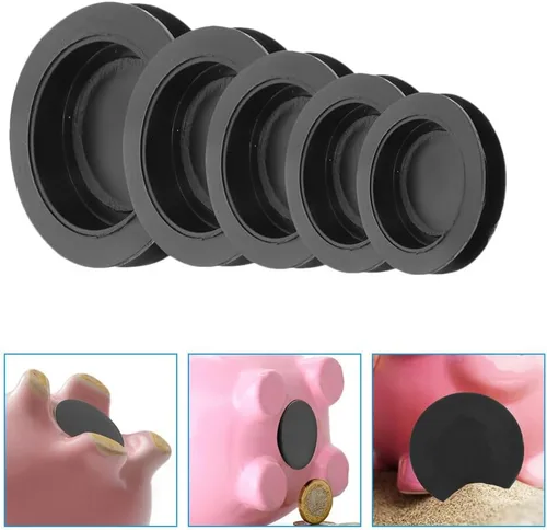 Miniatura 9 de 30 piezas de tapón de goma para caja de ahorro, tapón de alcancía negra, tapón de repuesto a granel de fondo redondo, tapones de agujero de goma