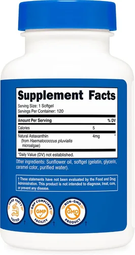 Miniatura 5 de Nutricost Astaxantina 4 mg, sin gluten y sin OMG, 120 cápsulas blandas (suministro para 4 meses)