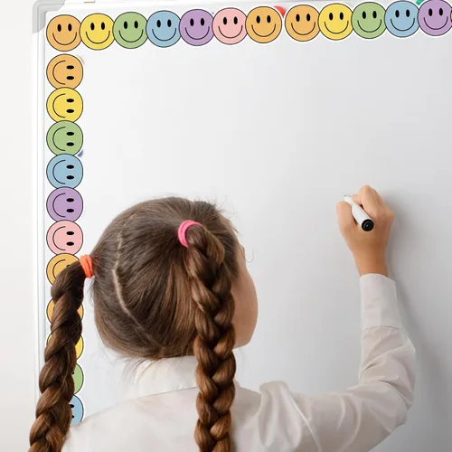 Miniatura 6 de Whaline 24 tiras magnéticas para tablón de anuncios de cara feliz, diseño bohemio con cara sonriente, tiras magnéticas para decoración de regreso a