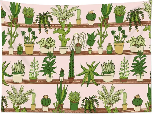 Miniatura 16 de HVEST Tapiz de cactus con diseño de plantas suculentas del desierto tropical en estante de madera, tapiz para colgar en la pared, acuarela botánica