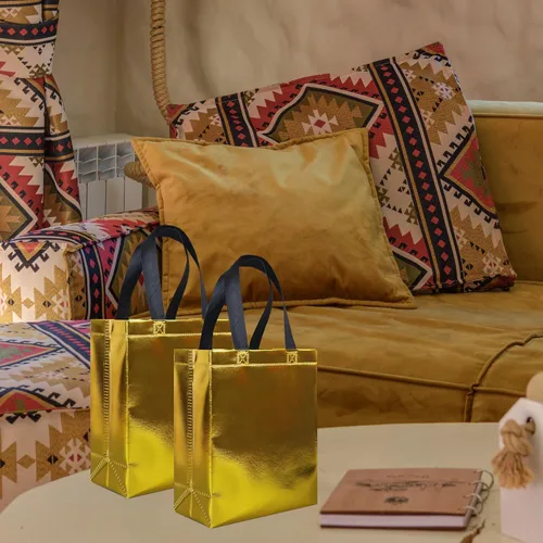 Miniatura 7 de cabzymx 18 bolsas de regalo pequeñas azul brillante, 8 x 3.9 x 9.8 pulgadas, bolsa de regalo reutilizable a granel con base resistente, bolsas